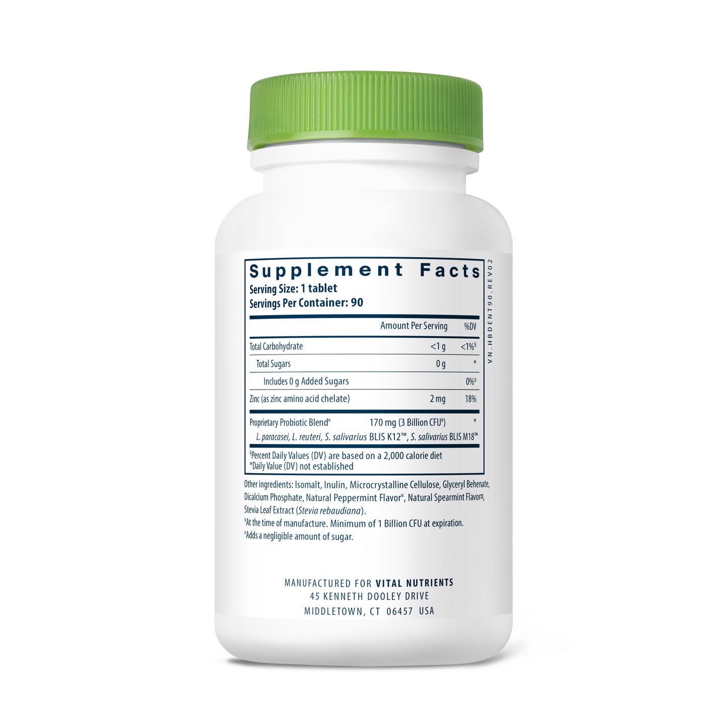 Hyperbiotics Pro-Dental Probiotic 90 chewable tablets servings and ingredients.
