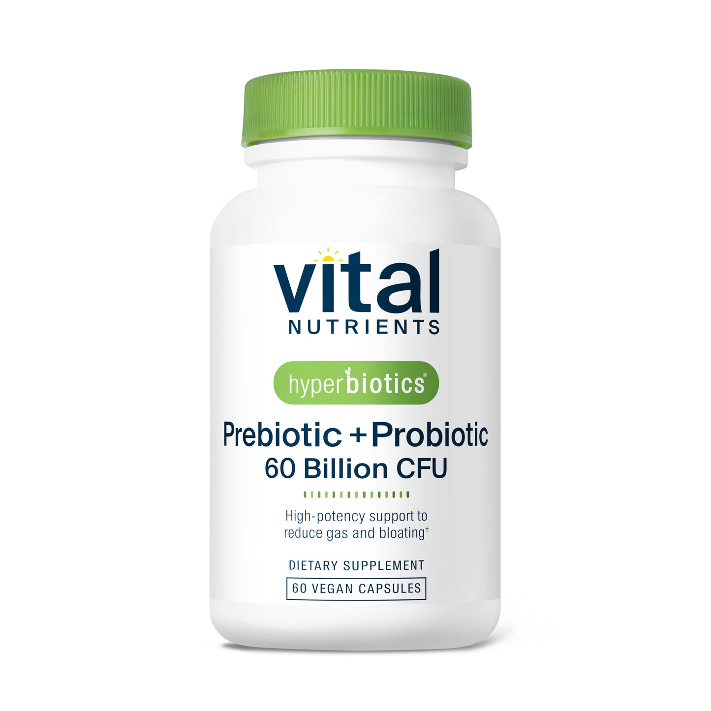 Hyperbiotics Prebiotic + Probiotic 60 Billion CFU 60 vegan capsules.