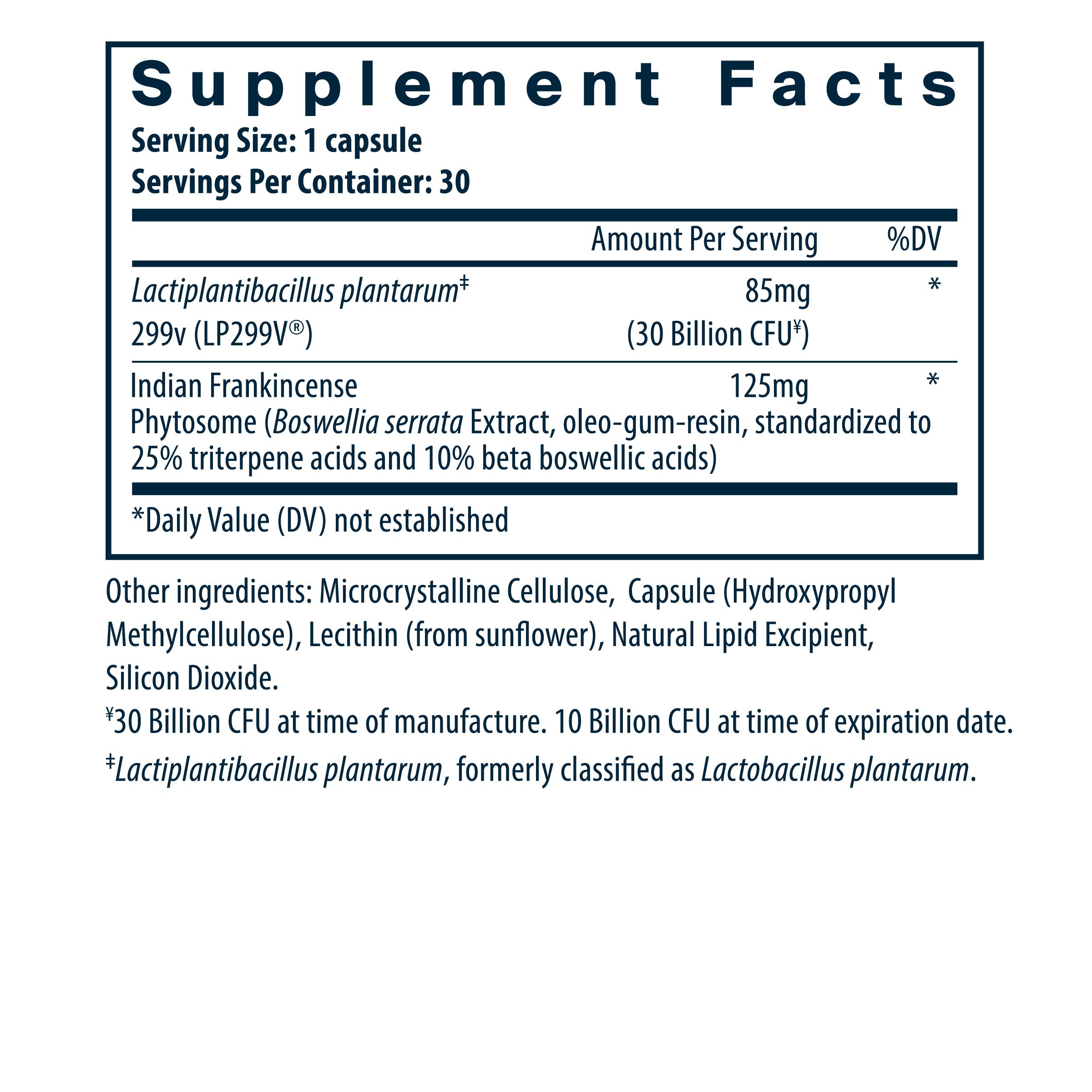 Hyperbiotics IBS Support Probiotic supplement facts.