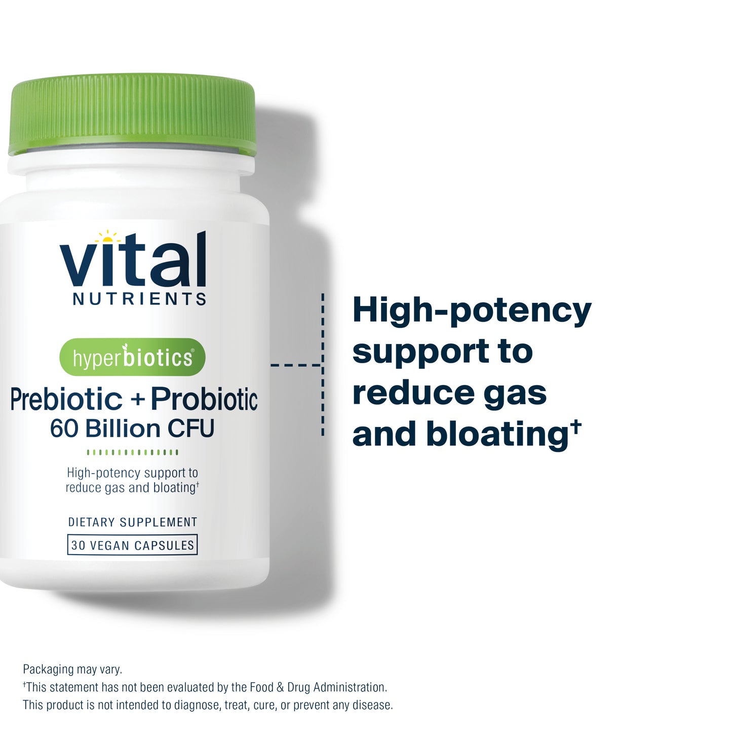 Hyperbiotics Prebiotic + Probiotic 60 Billion CFU 30 vegan capsules high-potency support to reduce gas and bloating.*