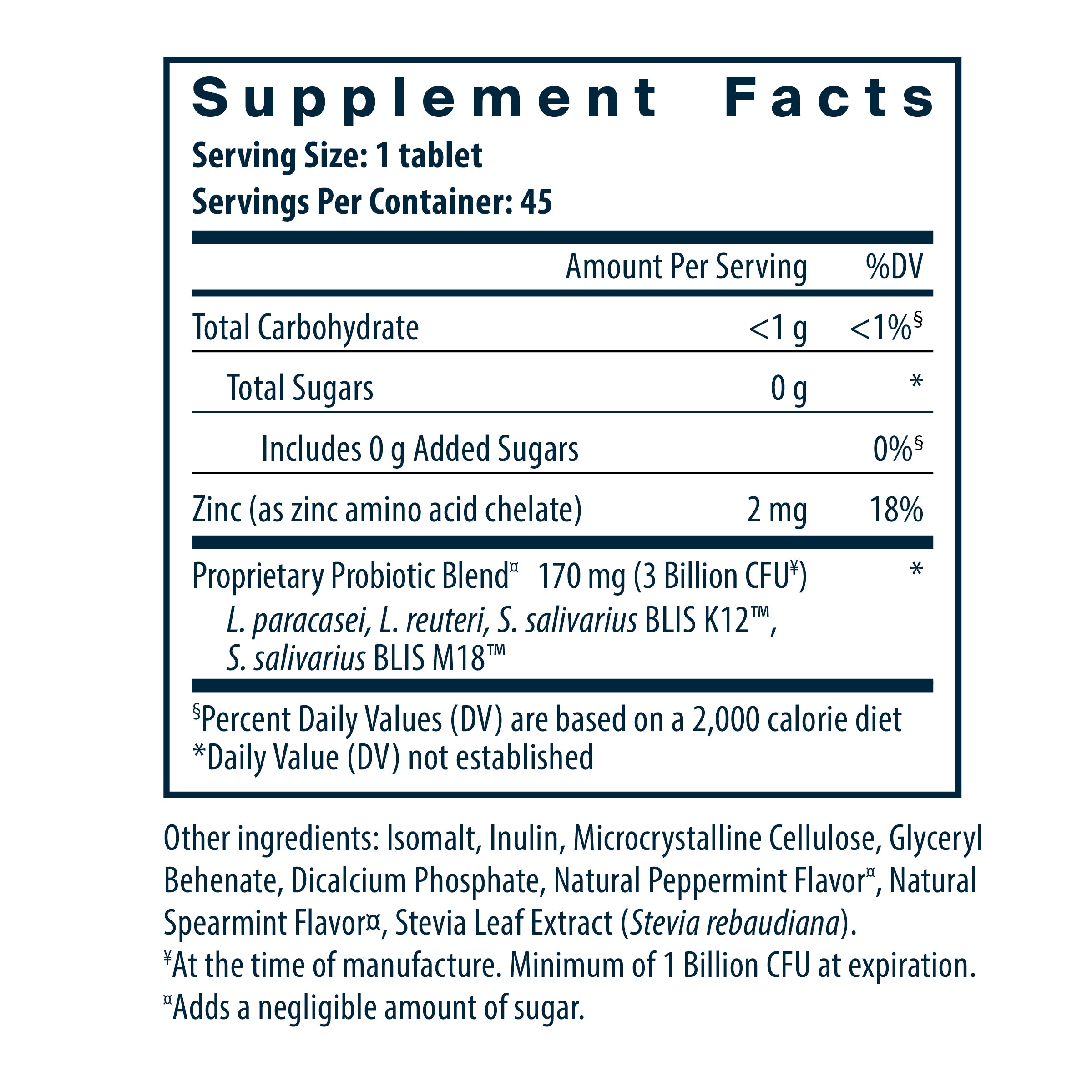 Hyperbiotics Pro-Dental Probiotic 45 chewable tablets supplement facts.