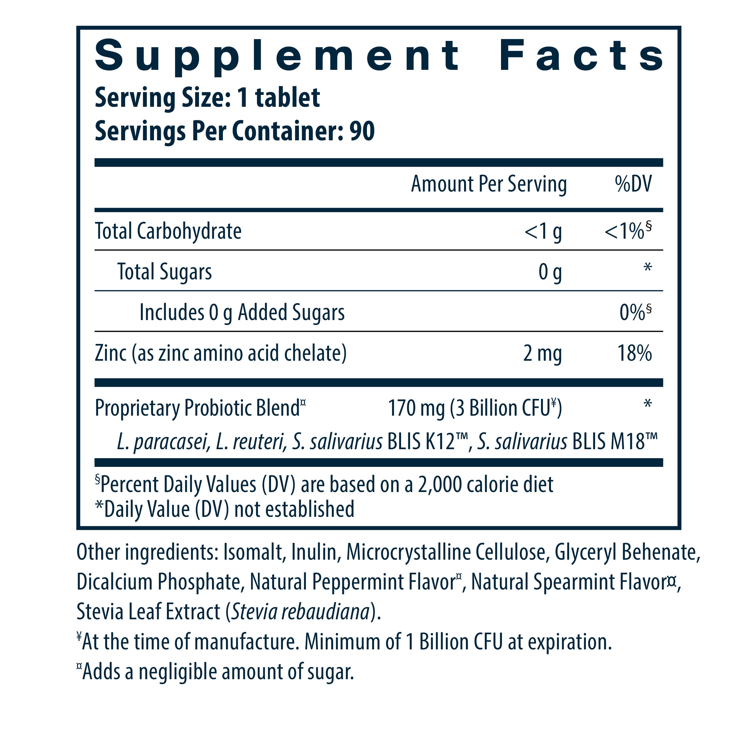 Hyperbiotics Pro-Dental Probiotic 90 chewable tablets supplement facts.