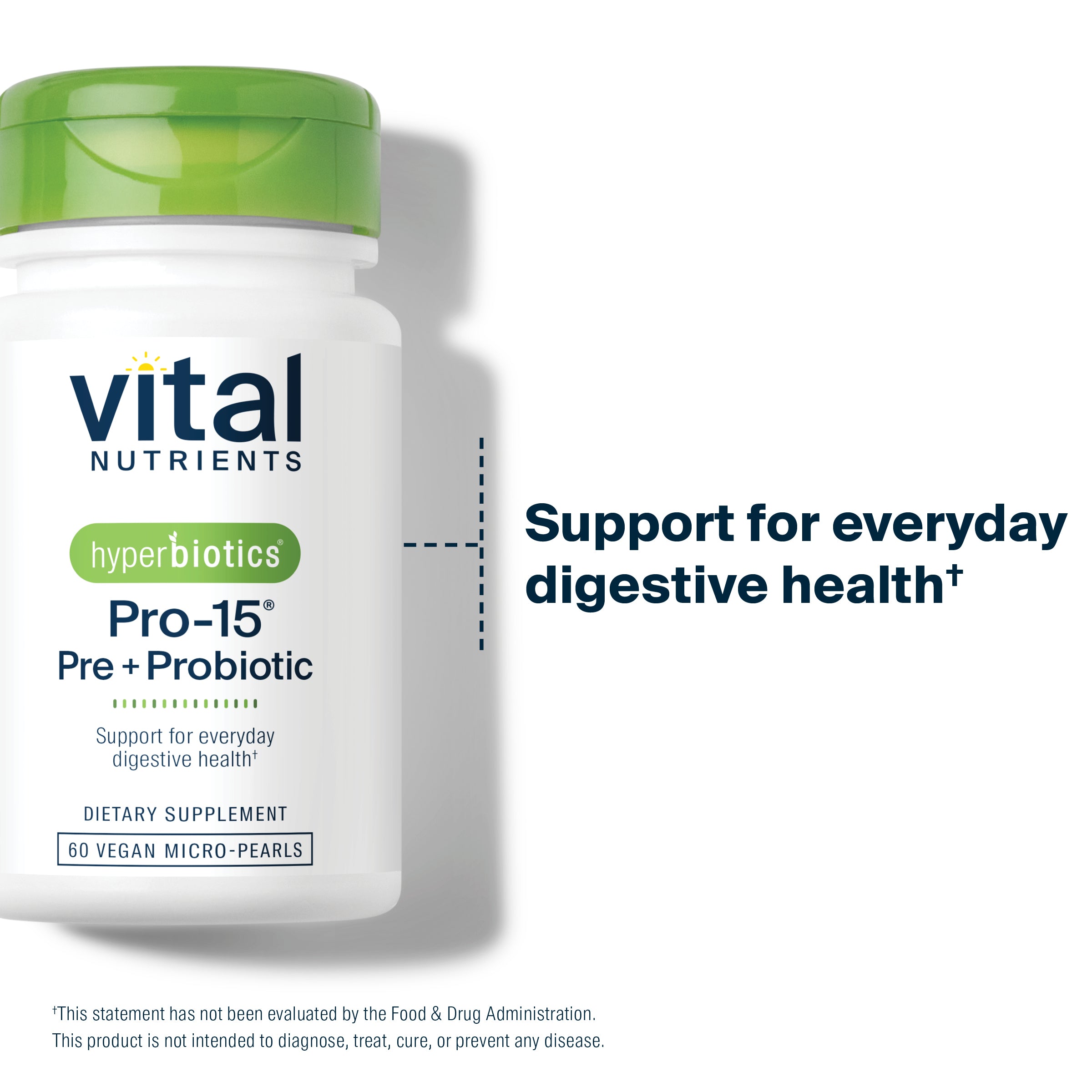 Hyperbiotics Pro-15 Pre+Probiotic 60 vegan micro-pearls support for everyday gut health.
